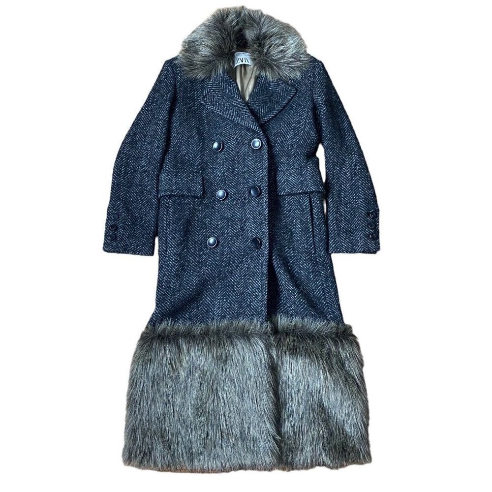 ZARA Studio Collection '21 Limited Edition Coat Faux Fur Herringbone Combination